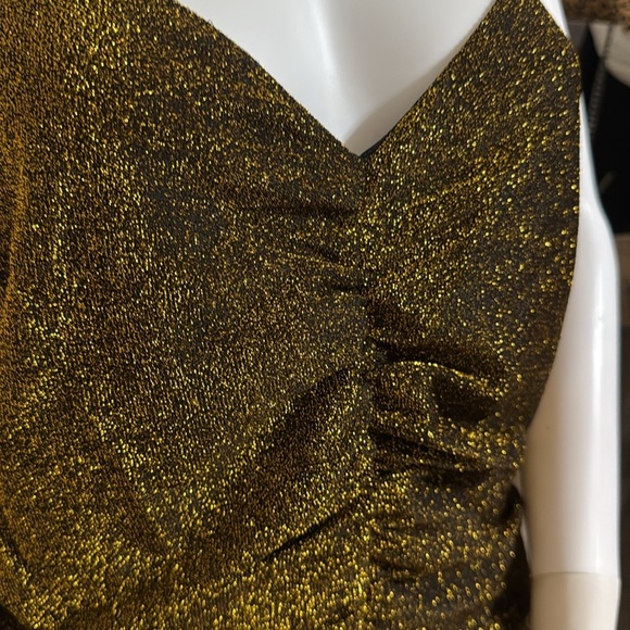 NWT Lulus Striking Moves Gold Metallic Ruched Bodycon Mini Dress - Picture 7 of 8